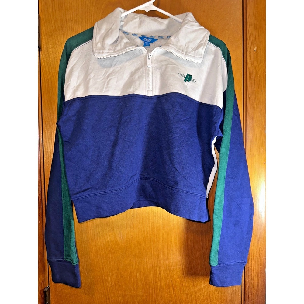 Prince Pickleball Cropped Jacket Womens Medium Blue Green White‎  1/4 Zip